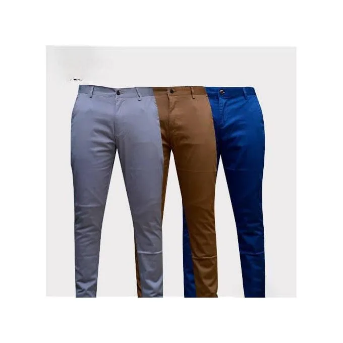 3-Pack Men's Classic Khaki Trousers - Blue/Grey