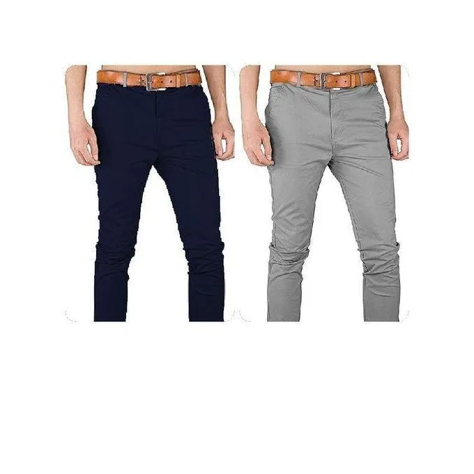 2-Pack Men's Stretch Khaki Trousers - Navy Blue/Grey