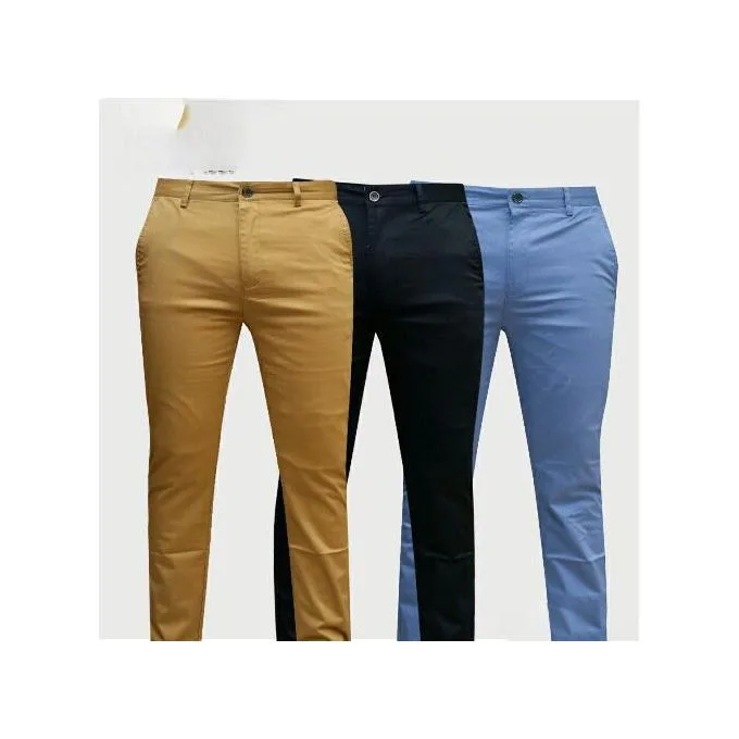 3-Pack Men's Classic Khaki Trousers - Black/Blue