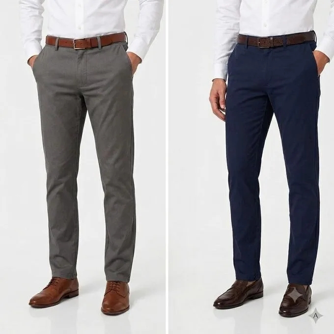 2-Pack Men's Smart Formal Office Trousers - Navy Blue/Grey