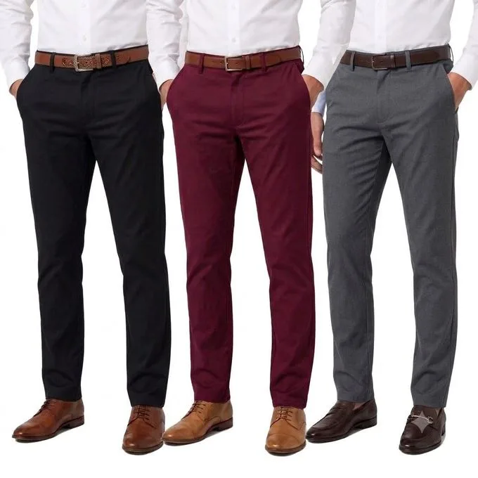 3-Pack Men's Smart Formal Office Trousers - Black/Grey