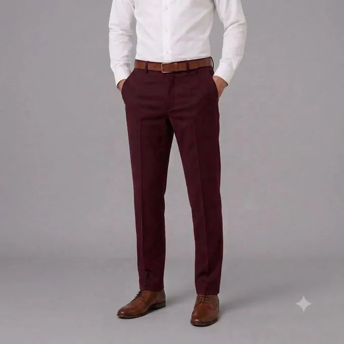 Men's Smart Formal Office Trousers - Maroon