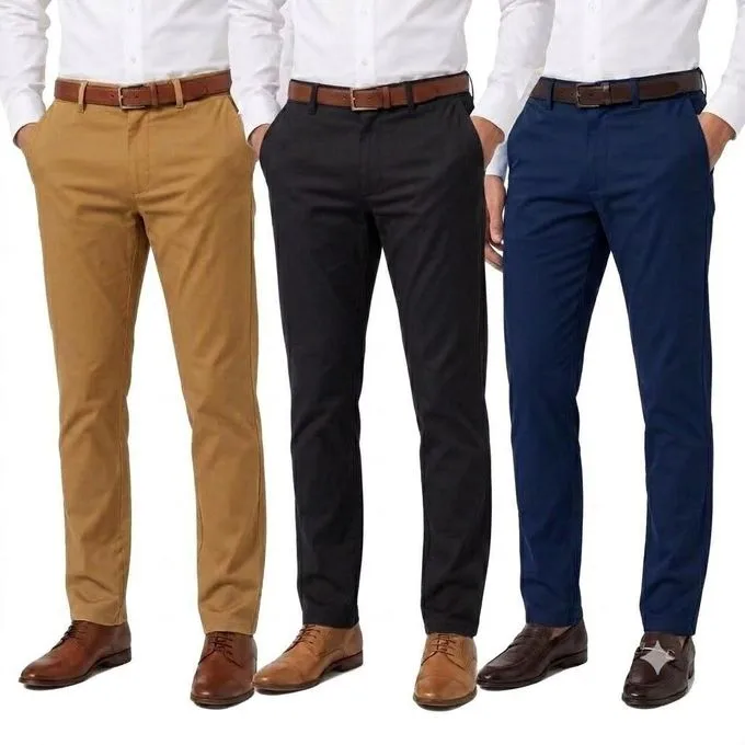 3-Pack Men's Smart Formal Office Trousers - Navy Blue/Black