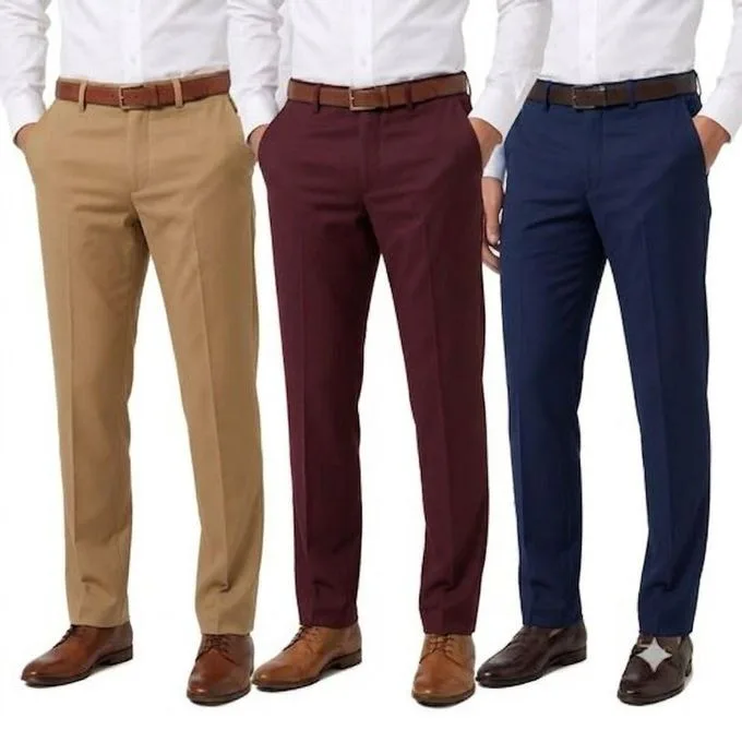 3-Pack Men's Smart Formal Office Trousers - Navy Blue/Maroon
