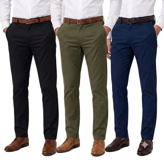 3-Pack Men's Smart Formal Office Trousers - Army Green/Navy Blue