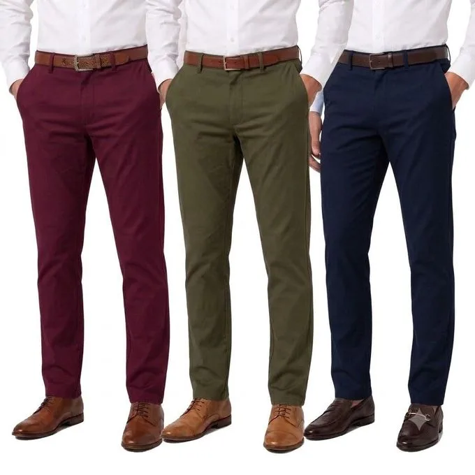 3-Pack Men's Smart Formal Office Trousers - Army Green/Navy Blue