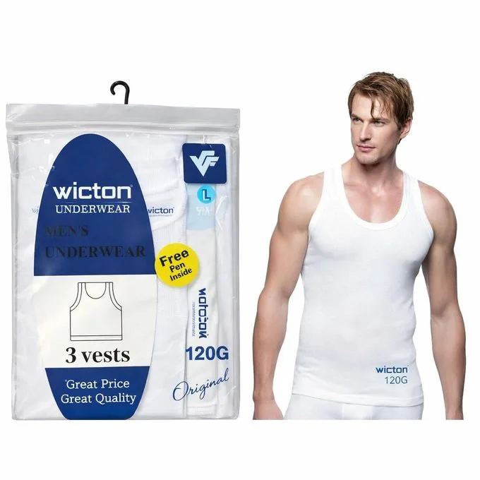 3-Pack Men's Pure Cotton Vests - White